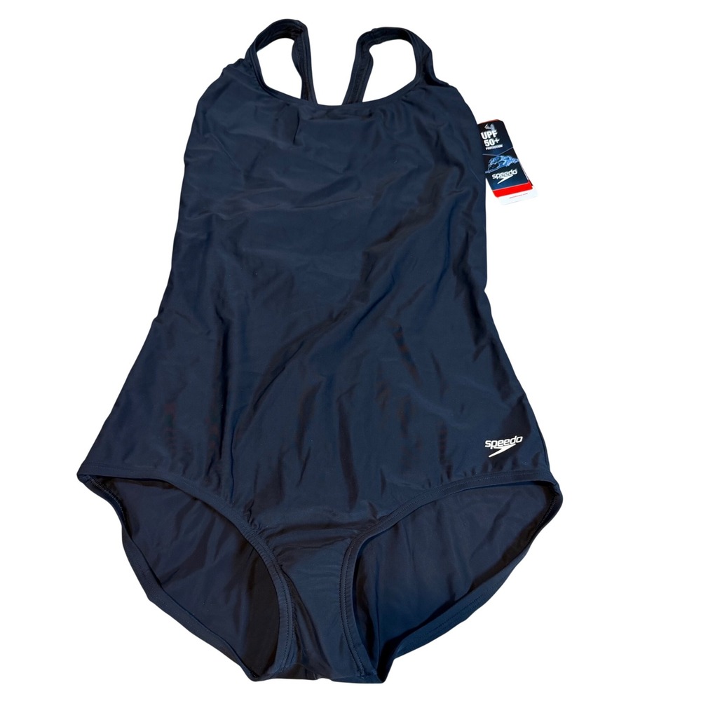 Speedo Womens Black One Piece Swimsuit Size 14 UPF 50+ Chlorine Resistant NWT